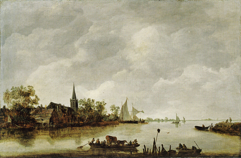 Style of Jan van Goyen - River View with a Village Church