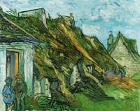 Vincent van Gogh Cottages with Thatched Roofs and Figures