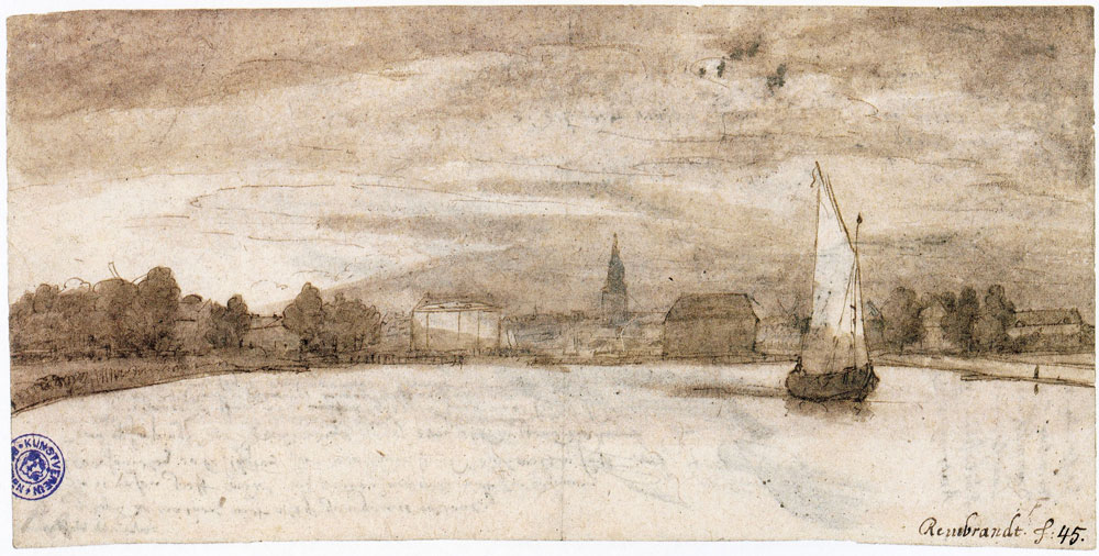 Constantijn van Renesse - Sailing boat on the Amstel with Amsterdam in the distance