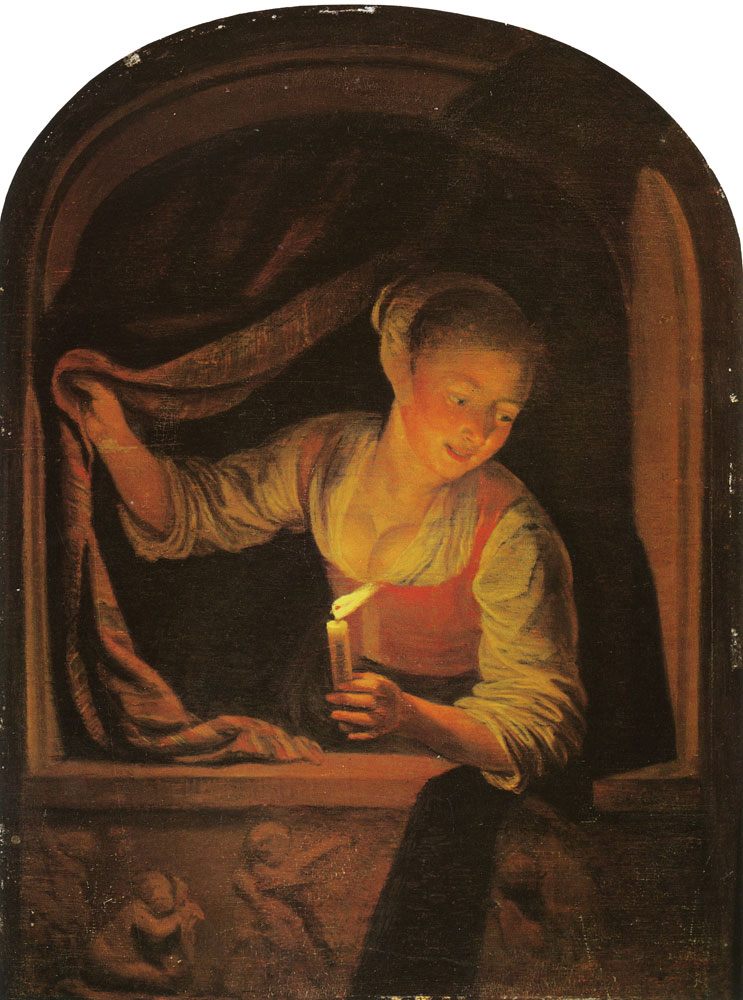 Gerard Dou - Young Woman with a Candle at a Window