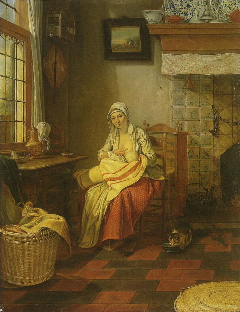 Gerrit Zegelaar - Interior with a woman nursing her child