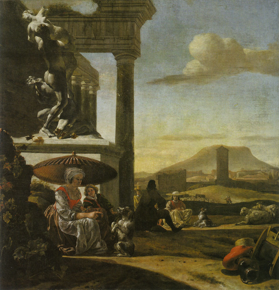 Jan Baptist Weenix - Figures among Ruins in the Roman Campagna