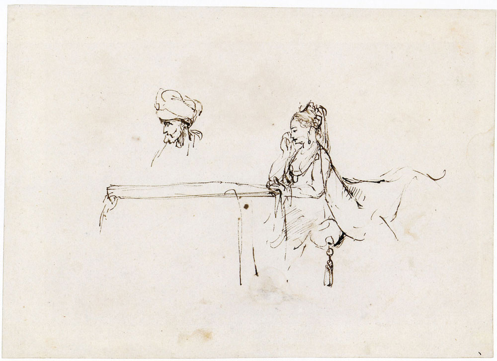 Johannes Raven - Esther sitting at a table and a sketch of a head