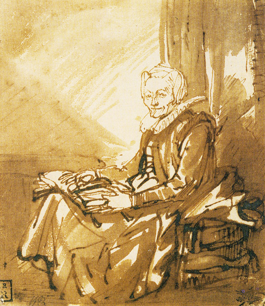 Rembrandt - A Seated Woman, with an Open Book on her Lap