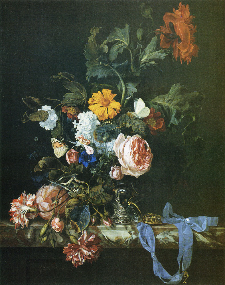 Willem van Aelst - Still life with flowers and watch