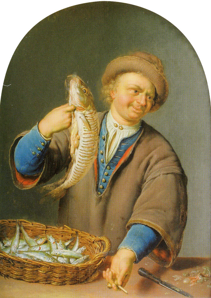 Willem van Mieris - Man selling Fish