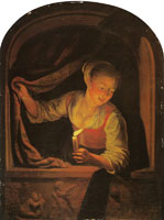Gerard Dou Young Woman with a Candle at a Window