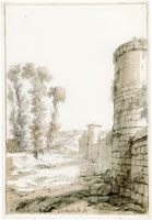 Gerbrand van den Eeckhout Road beside a city wall, possibly in Aarschot