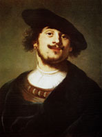 Jacob Adriaensz. Backer Head of a man with a black cap and a velvet blue cloak