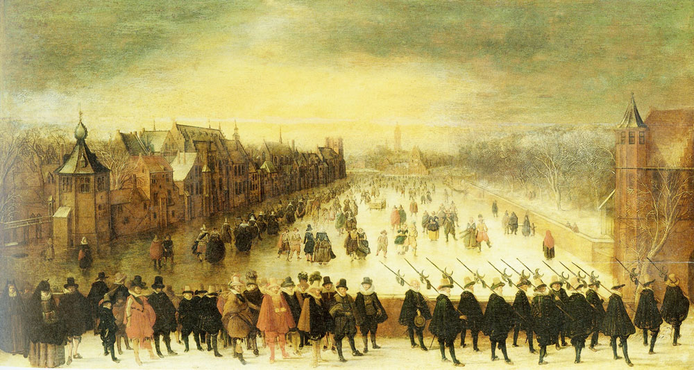 Adam van Breen - The Vijverberg, The Hague in Winter, with Prince Maurits and His Retinue in the Foreground