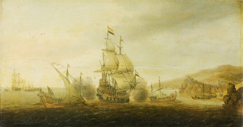 Cornelis Bol - Naval Battle between Dutch Men-Of-War and Spanish Galleys
