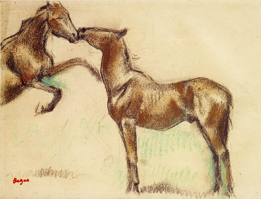 Edgar Degas - Two Horses, One Nuzzling the Other