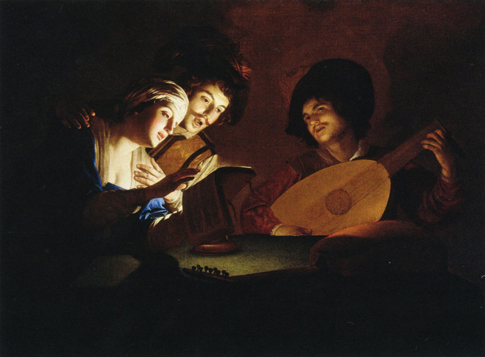 Gerard van Honthorst - Young Man with a Feathered Hat Singing from a Notebook