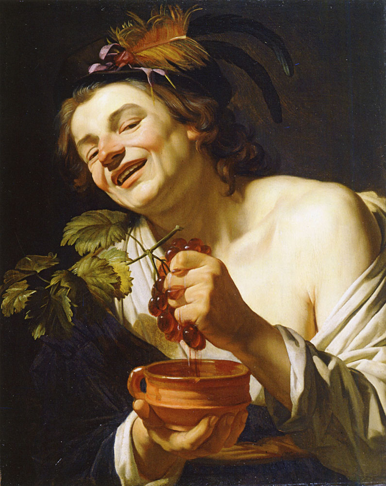 Gerard van Honthorst - Young Man Crushing Grapes into an Earthenware Pot