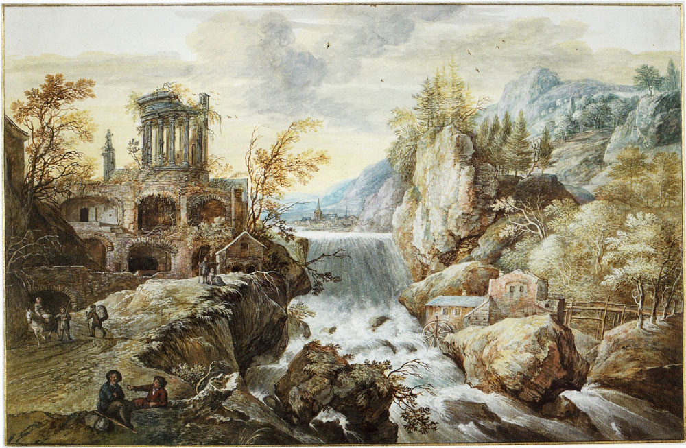 Gerrit Battem - Landscape with a Waterfall and the Temple of the Sibyl