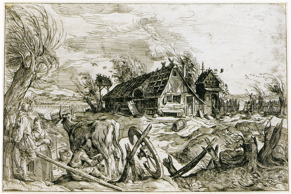 After Jacques de Gheyn II - Landscape with Man Milking Cow