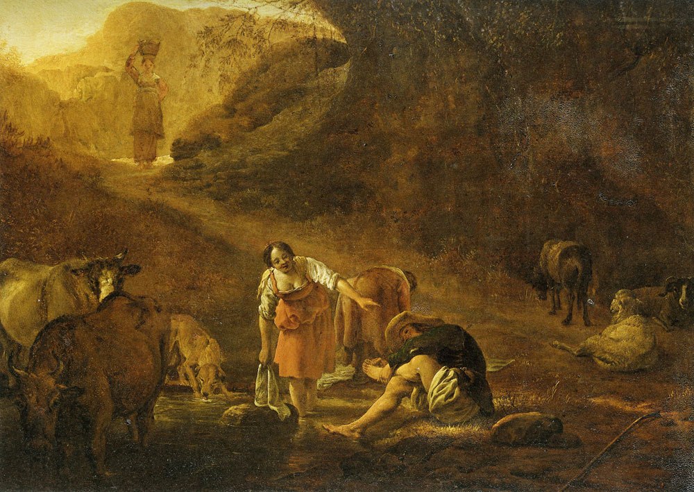 Pieter van Laer - A Shepherd and Washerwoman at a Spring
