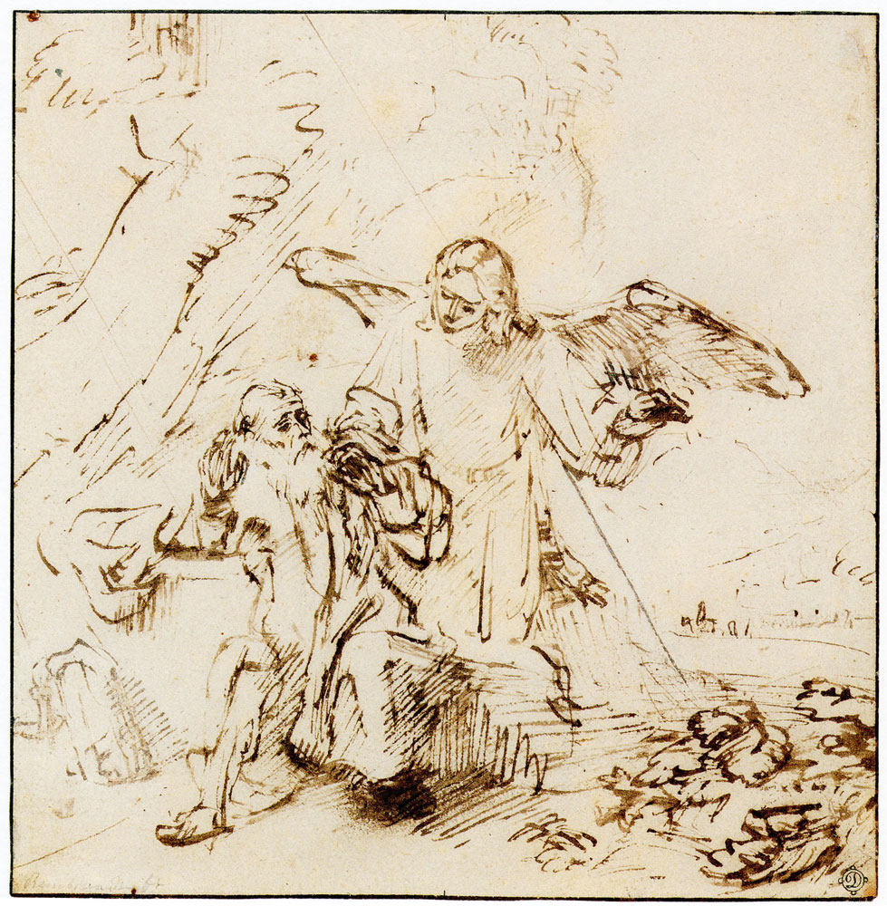 Rembrandt - The prophet Elijah and the angel in the desert