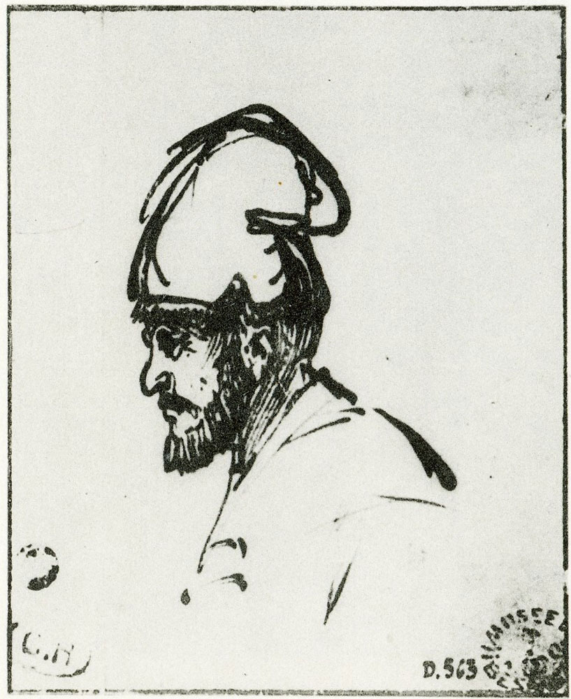 Rembrandt - Head of a Bearded Man in a High Cap