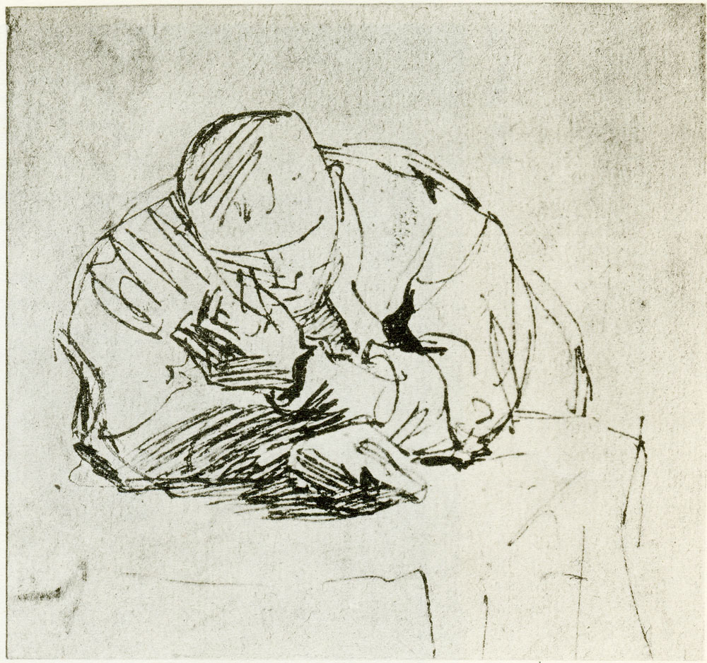 Rembrandt - Sketch of a Man Leaning with Both Arms over a Table