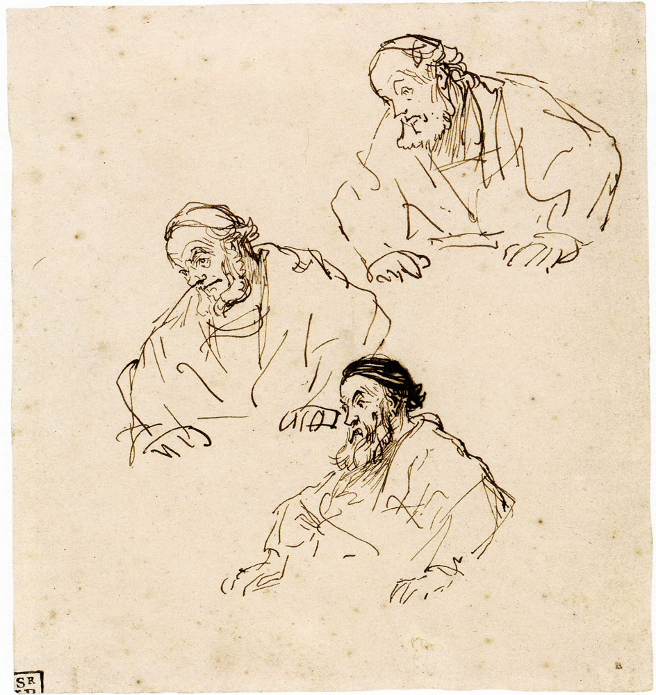 Rembrandt - Three Studies for a Disciple at Emmaus