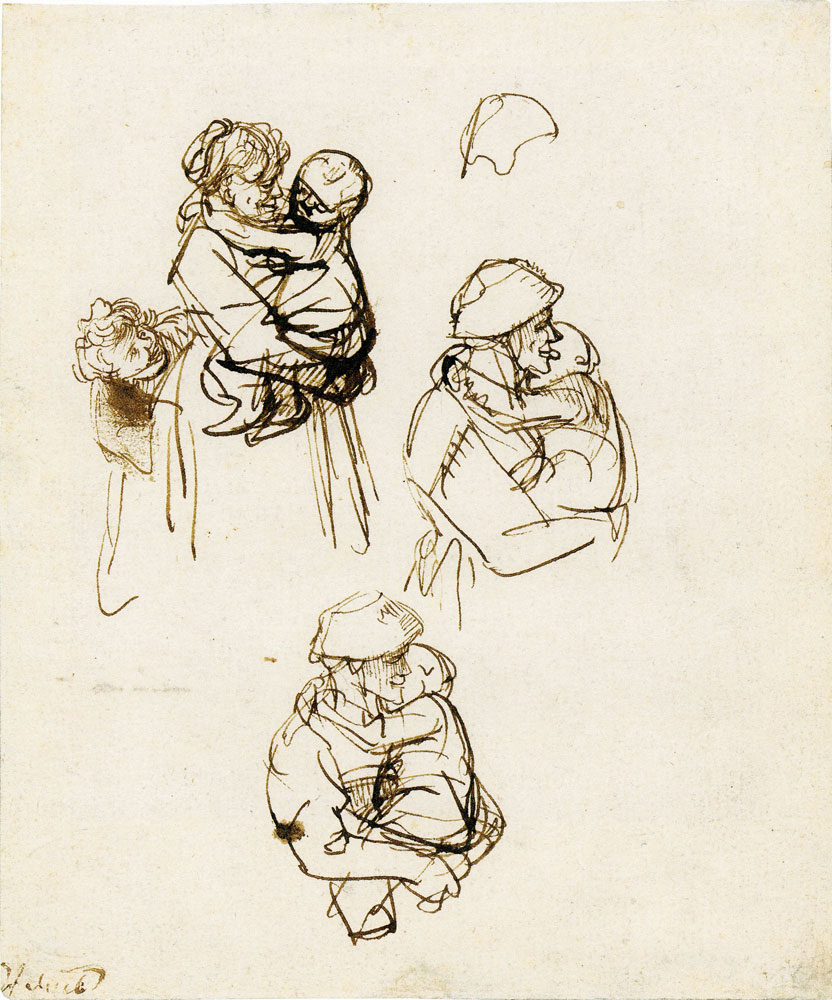 Rembrandt - Three studies of a woman with a child in her arms