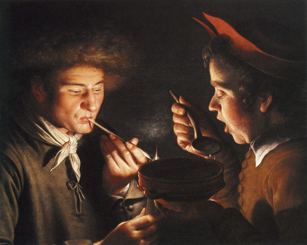 Willem van der Vliet - A Man Smoking and Another Man Eating by Candlelight
