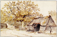 Anthonie van Borssom A barn and a large tree beside a road