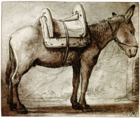 Lambert Doomer - Standing donkey with a saddle