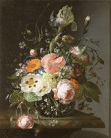 Rachel Ruysch Still life with flowers on a marble tabletop