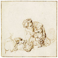 Rembrandt Woman with a child frightened by a dog