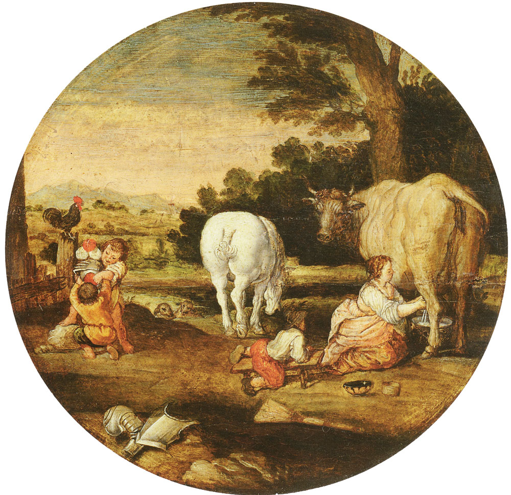 Dutch master - Landscape with cows and children