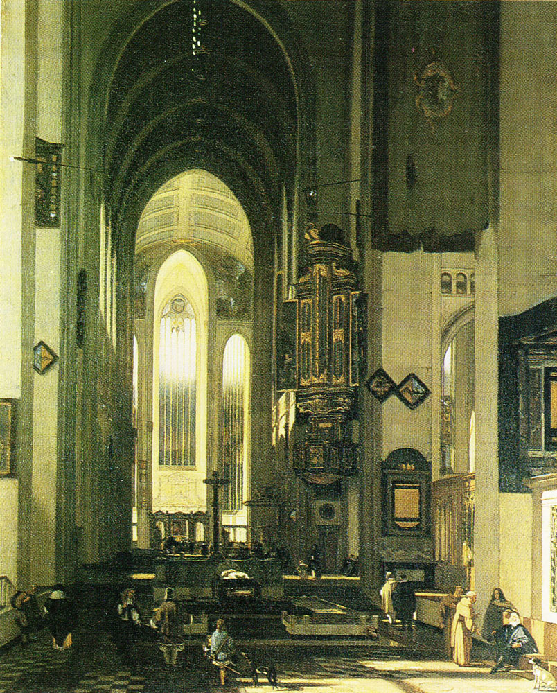 Emanuel de Witte - View of an imaginary church with monks