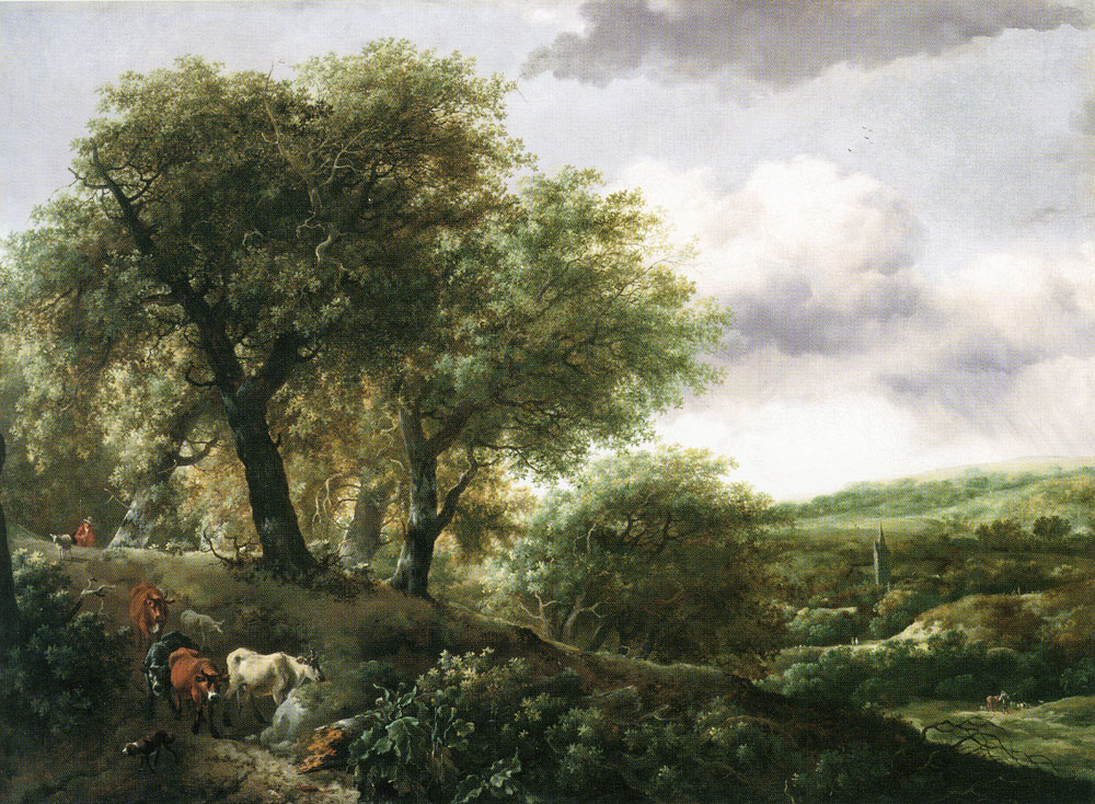 Anonymous Dutch, School of Haarlem - Wooded Hillside with Cattle