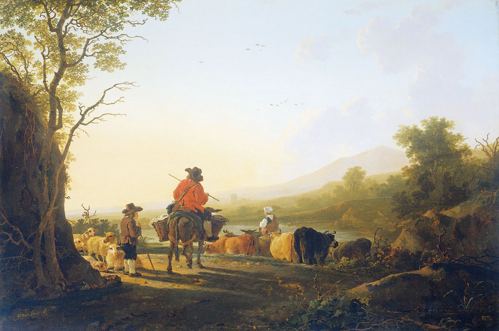 Jacob van Strij - Landscape with cattle-drover and shepherd