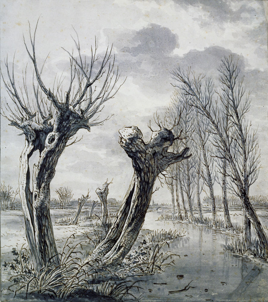 Jacob van Strij - Landscape with pollard willows beside a frozen stream