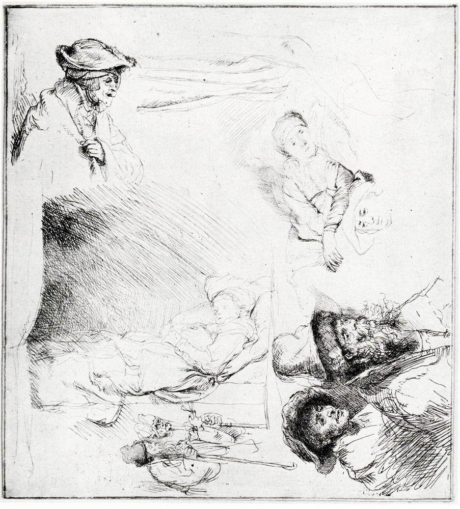 Rembrandt - A Sheet of Studies with a Woman Lying Ill in Bed