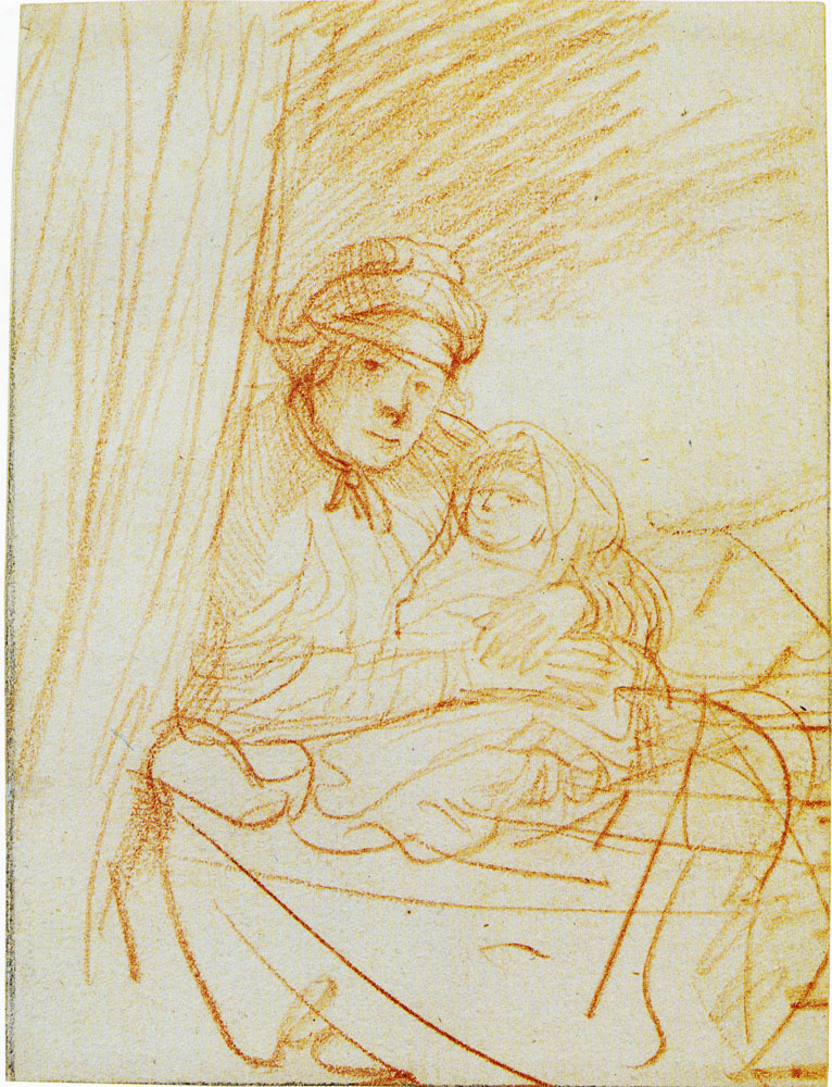 Rembrandt - A Woman Sitting up in Bed with a Baby