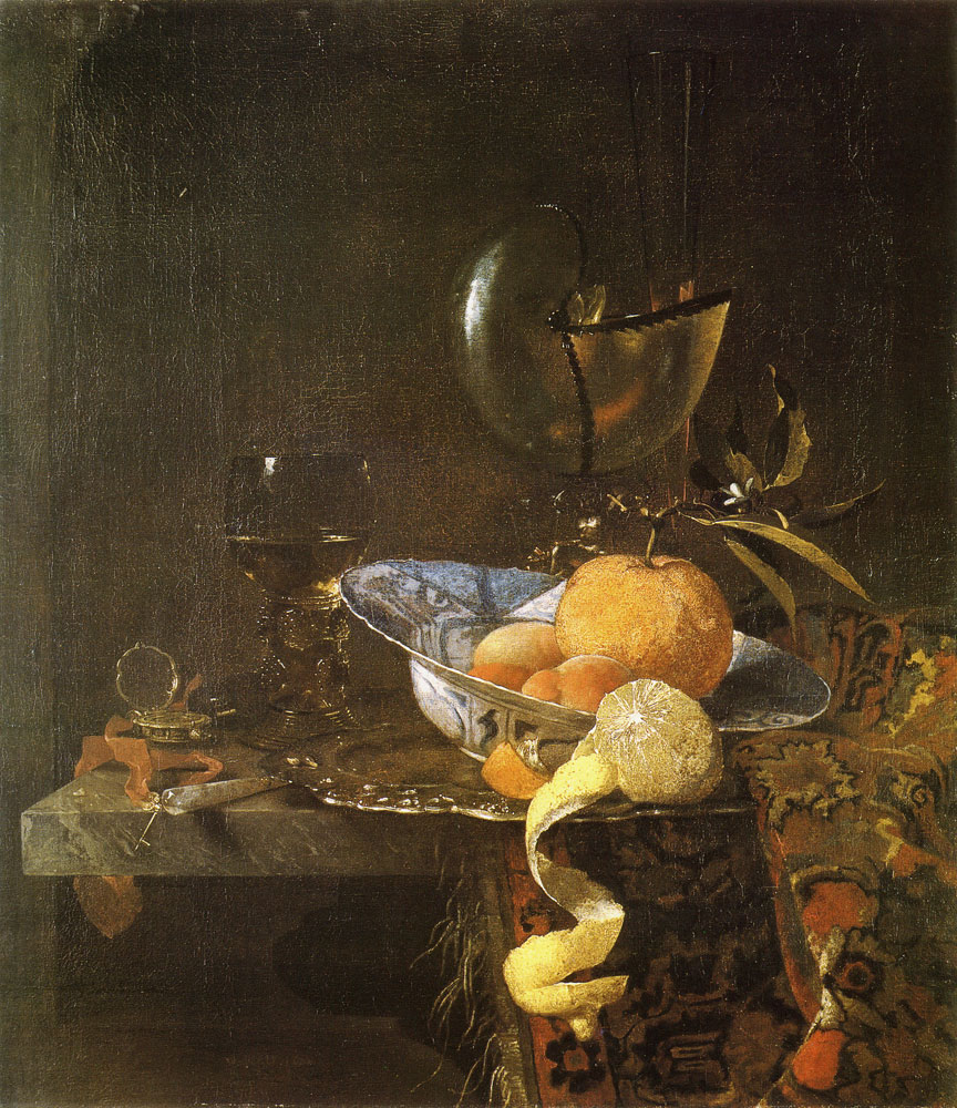 Willem Kalf - Still Life with a Chinese Bowl, Nautilus Beaker, Rummer, Flute Glass and Other Objects