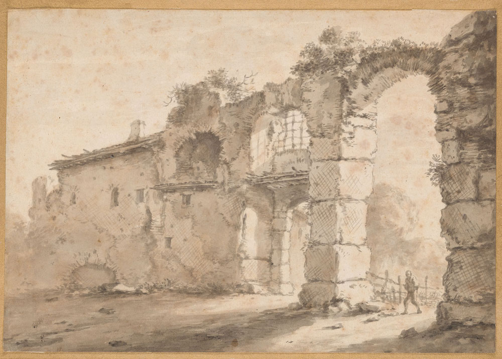 Attributed to Willem Schellinks - Ruins of an Aqueduct with a House Built into One End