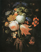Abraham Mignon A Hanging Bouquet of Flowers
