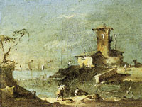 Francesco Guardi Rustic 'Capriccio' with a Tower on the Shores of the Lagoon