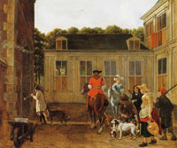 Ludolf de Jong Hunting Party in the Courtyard of a Country House
