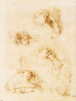 Rembrandt - A Sheet of Four Studies of Women