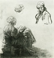 Rembrandt Studies of a Woman Reading and an Oriental