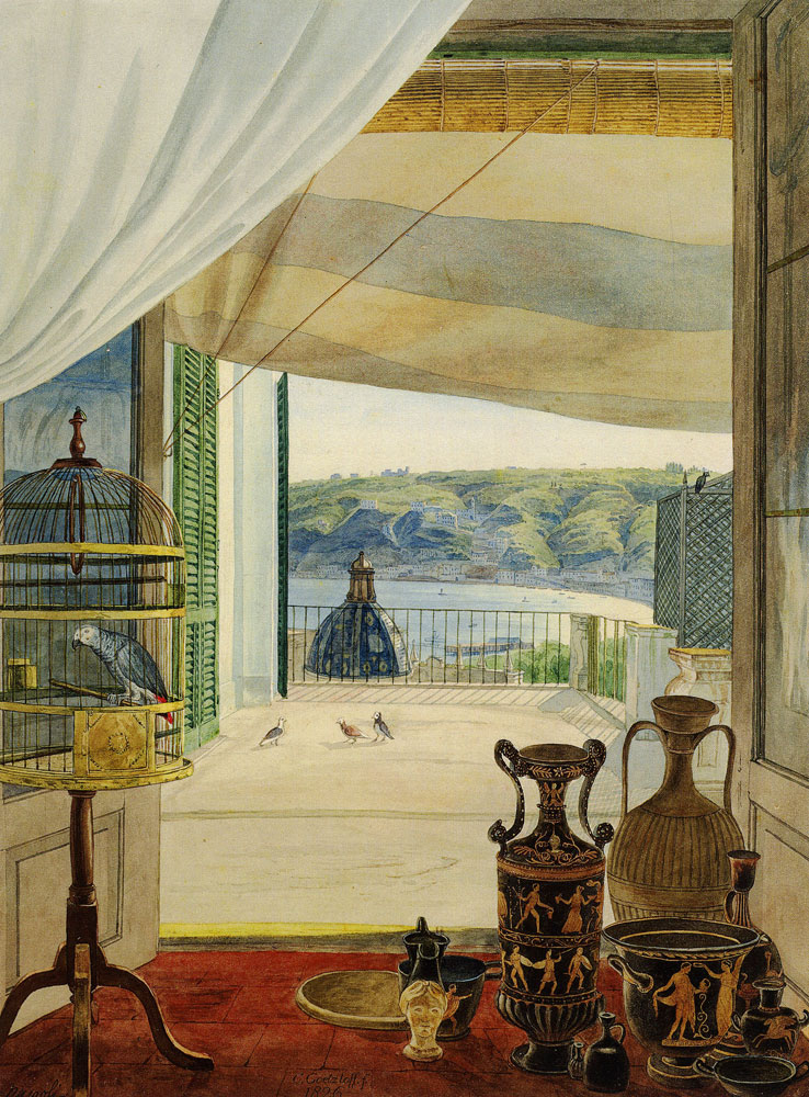 Carl Wilhelm Götzloff - A Balcony Room Overlooking the Gulf of Naples