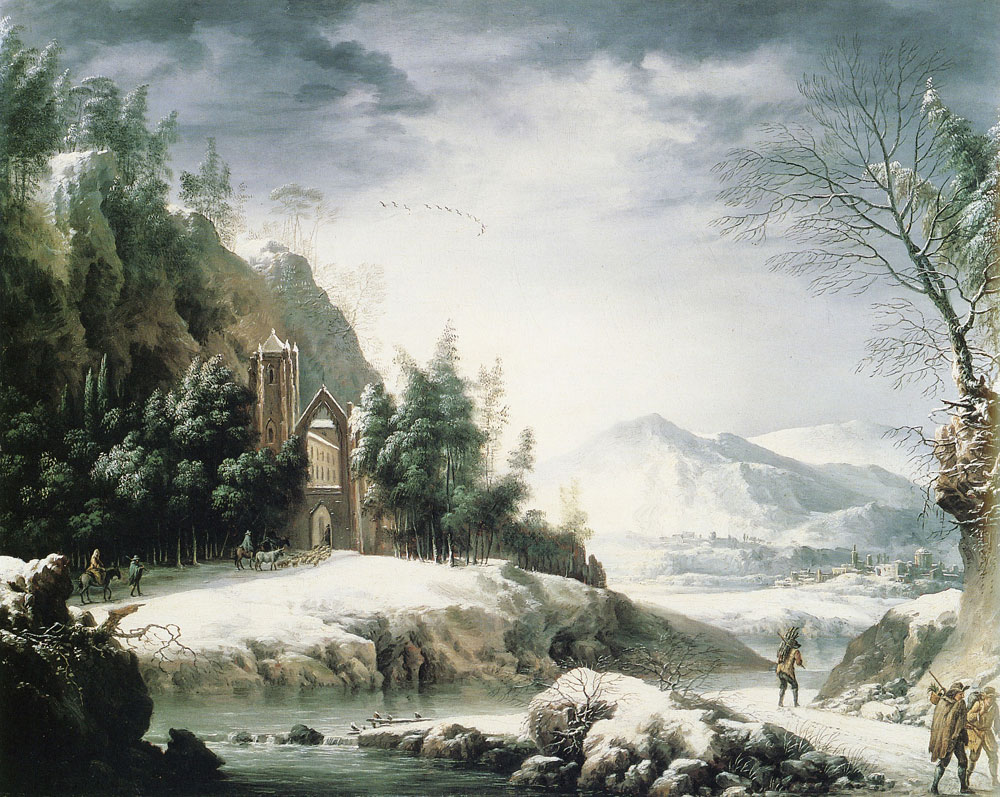 Francesco Foschi - Snowy Landscape with Wayfarers