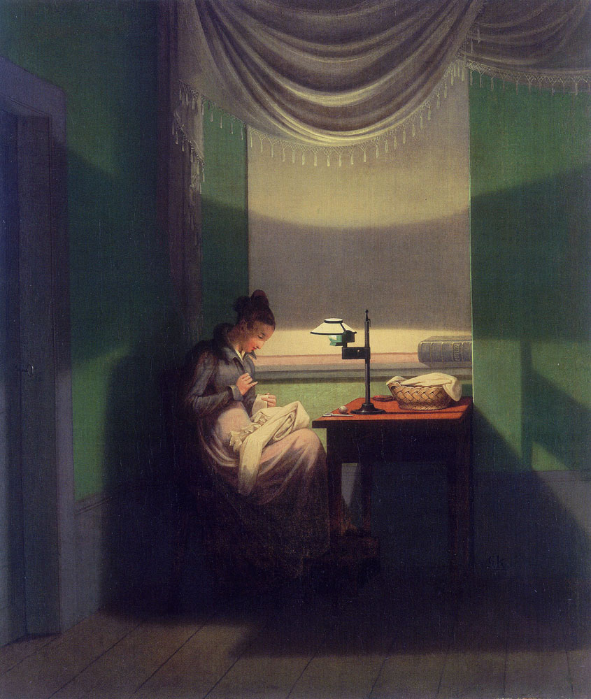 Georg Friedrich Kersting - Young Woman Sewing by Lamplight