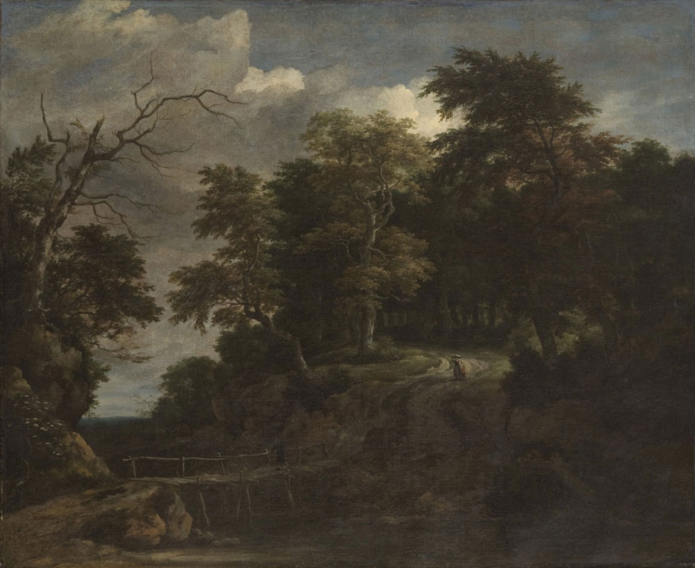Jacob van Ruisdael - Forest landscape with a wooden bridge