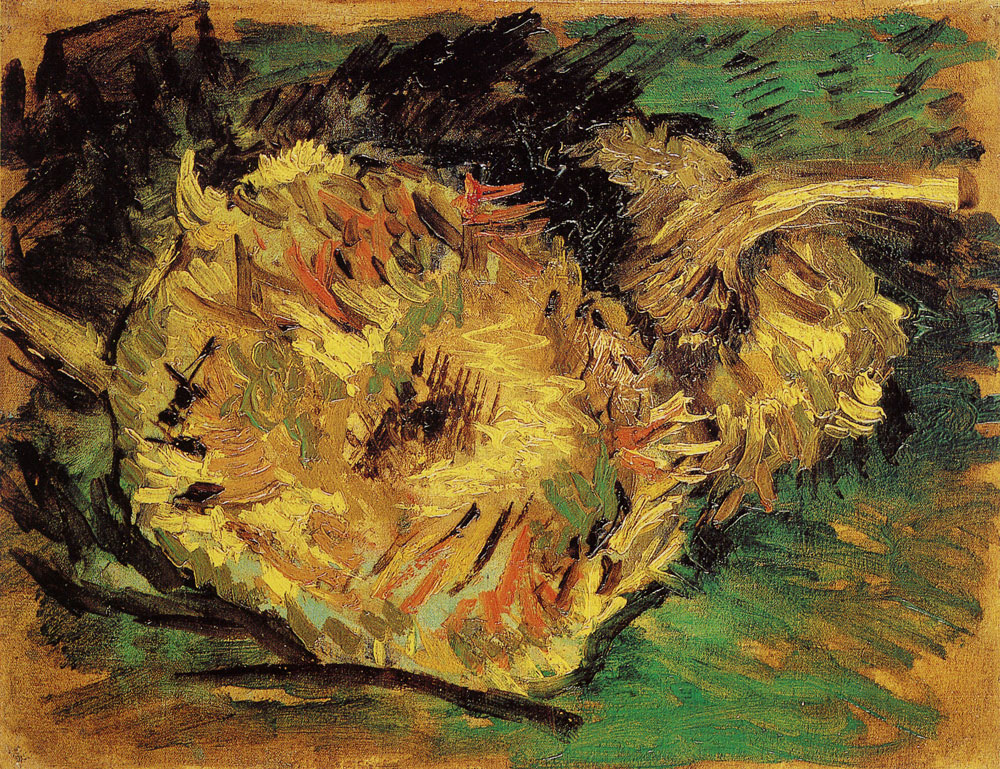 Vincent van Gogh - Two cut sunflowers, one upside down